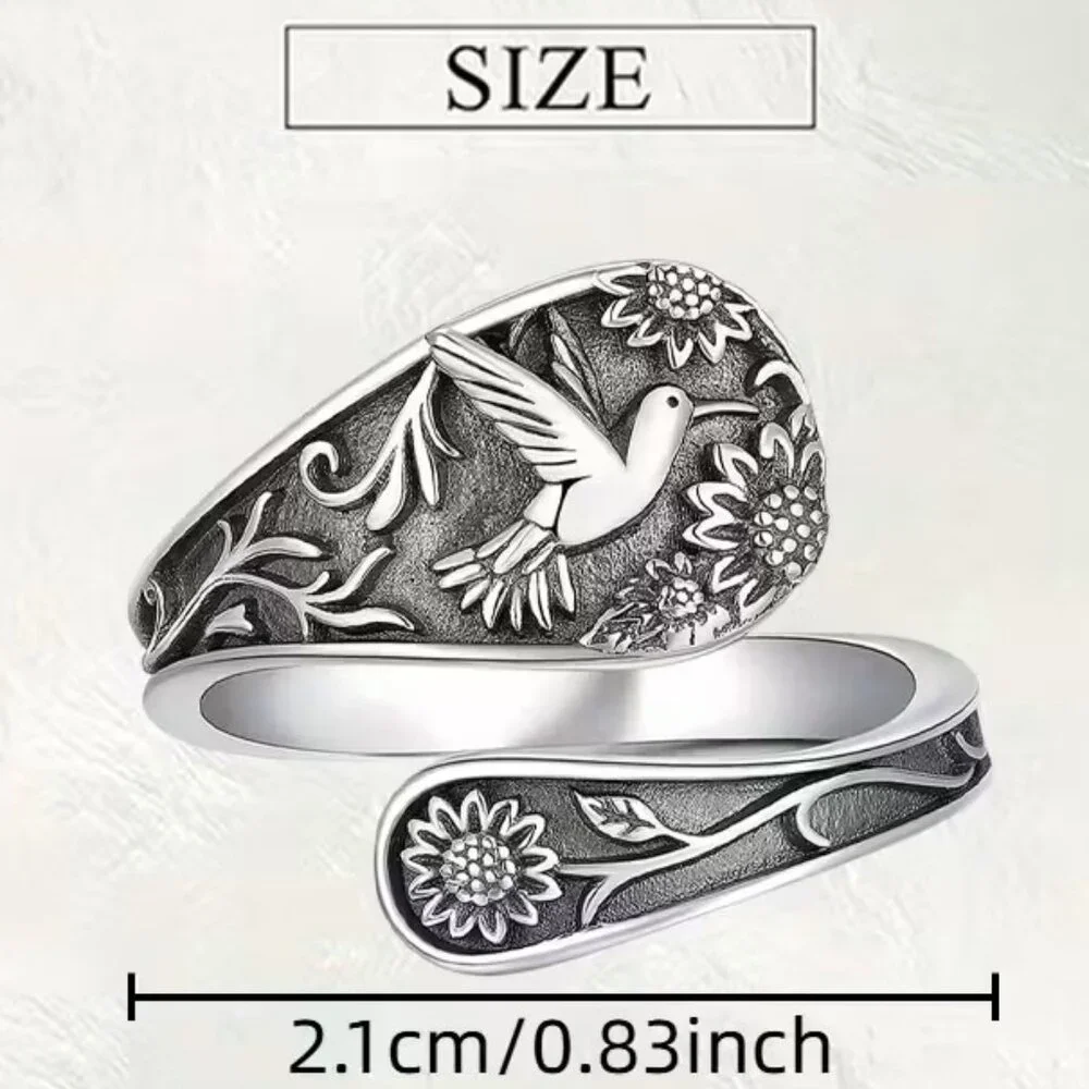 Spoon Style Hummingbird & Daisies (Daisy) Adjustable Ring Z86 - Picture 1 of 1